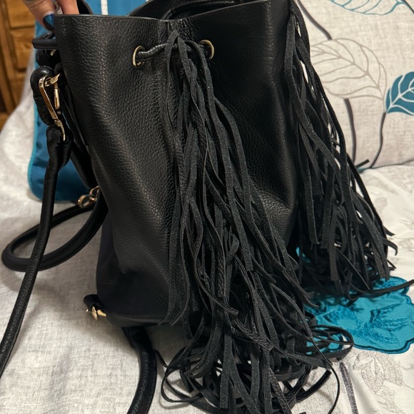 ZARA Faux Leather Fringe Bucket Backpack - Picture 7 of 8